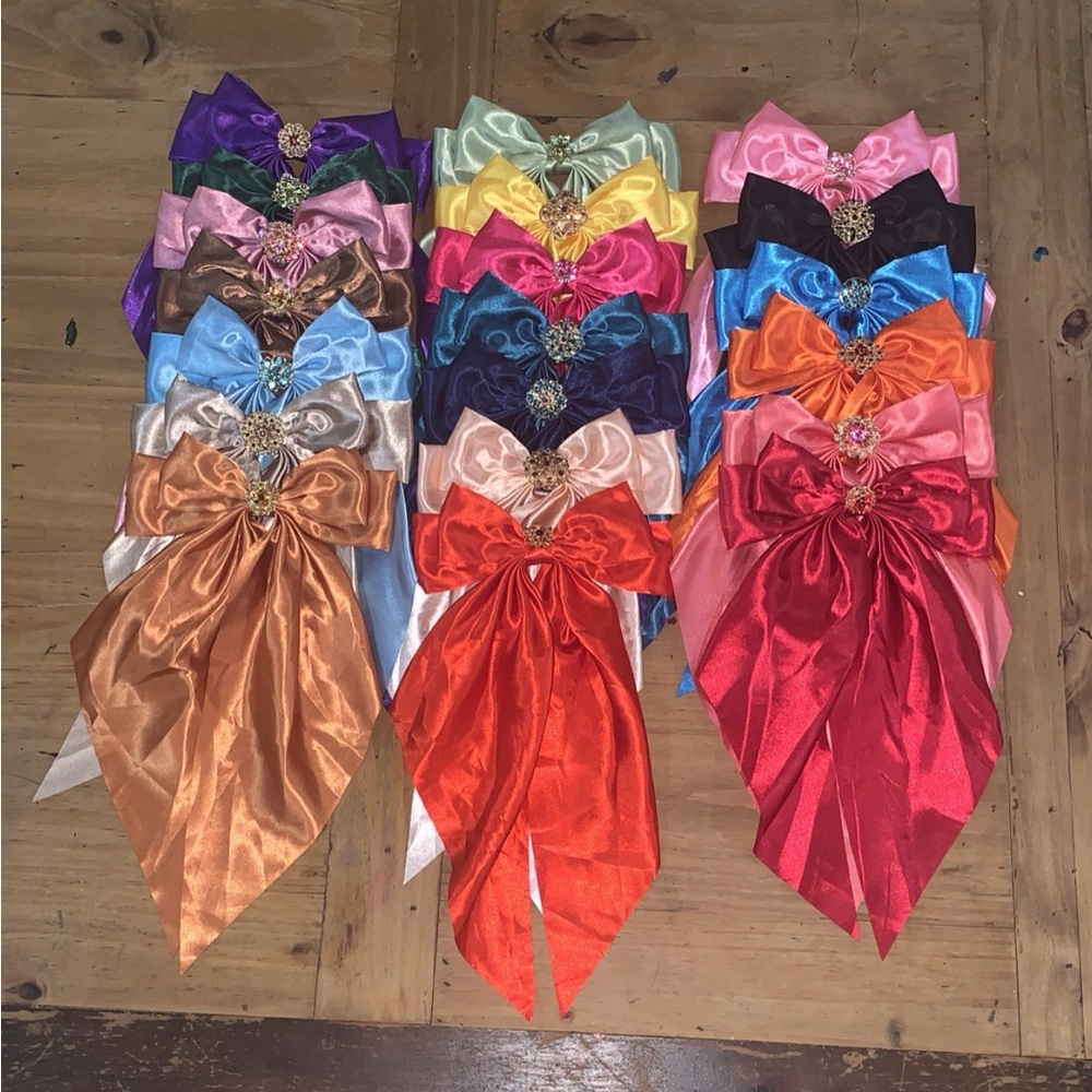 Vibrant Satin Hair Bows with Gem Accents